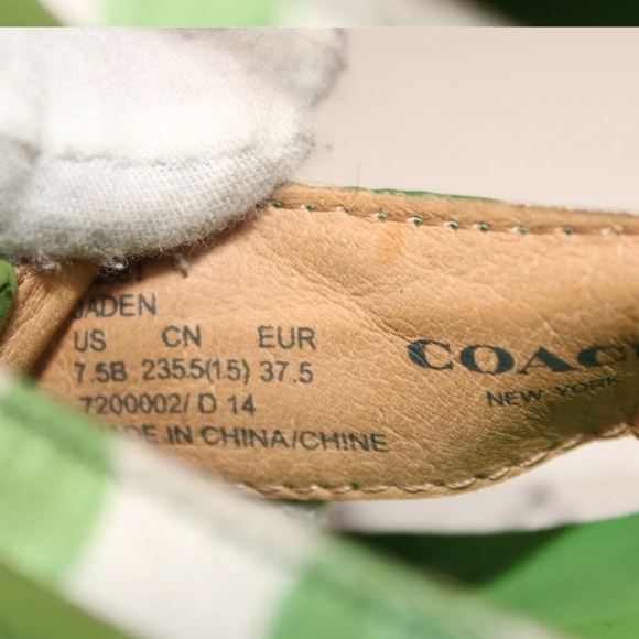 Coach Jaden 7.5 Green Printed Sandals Wedge Flip Flops Heels Shoes - Picture 12 of 14